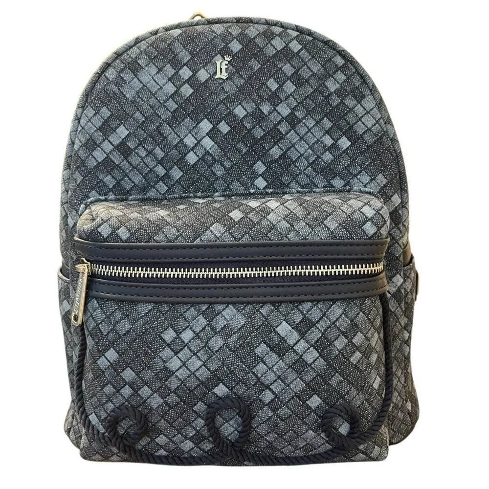 Loungefly Woven Faux Denim Blue Mini Backpack Rope Detail Convertible NWT